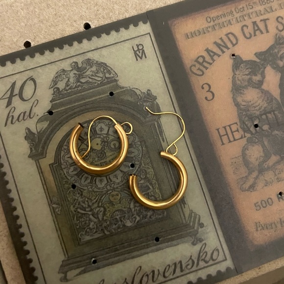 NEW OS 1960s 14kt solid yellow gold wires pierced hoop earrings VTG Mid Century - Picture 6 of 8